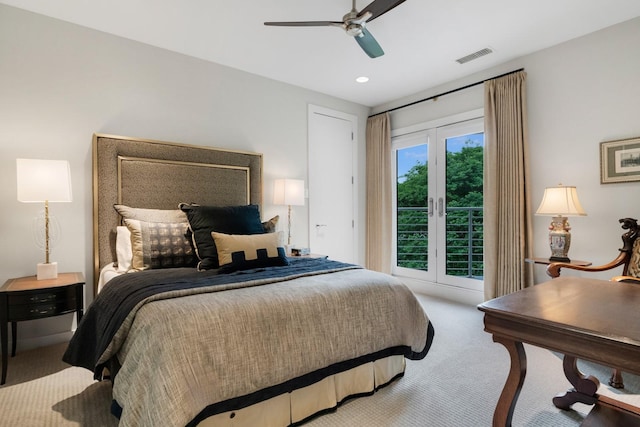 11715 Parwen Dr, Dallas, TX 75230 - carpeted bedroom featuring visible vents, recessed lighting, and ceiling fan