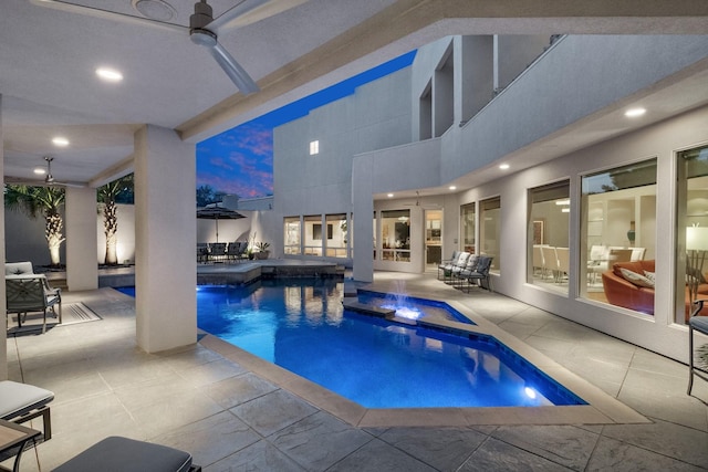 11715 Parwen Dr, Dallas, TX 75230 - pool featuring a ceiling fan, an in ground hot tub, and a patio area