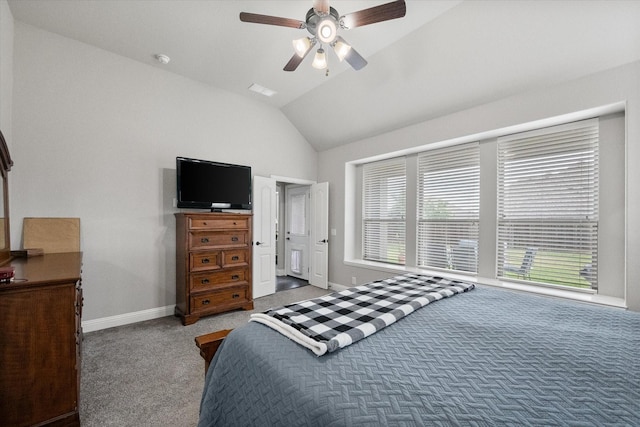 2114 Burke Dr, Princeton, TX 75407 - carpeted bedroom with baseboards, ceiling fan, lofted ceiling, and multiple windows