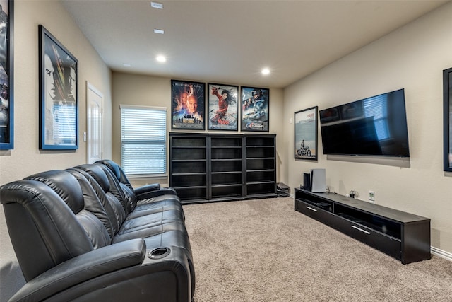 living area with carpet flooring and recessed lighting