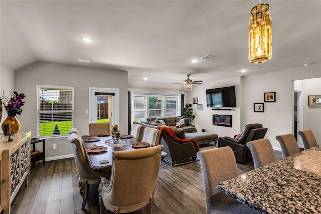 621 Hazeltine Rd, Red Oak, TX 75154 - dining space featuring a healthy amount of sunlight, recessed lighting, dark wood-style flooring, and visible vents