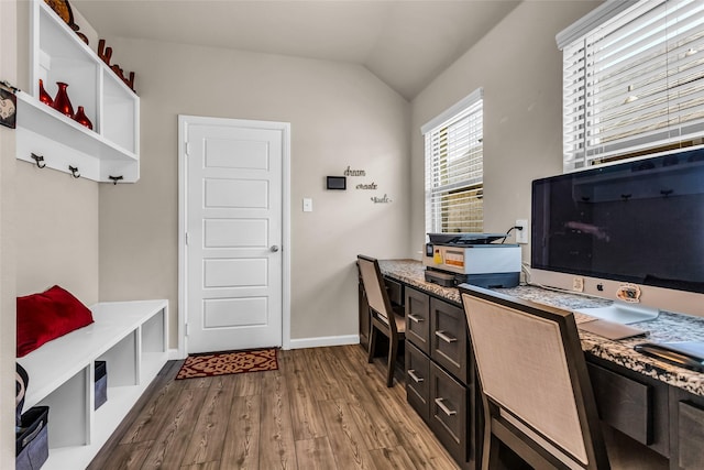 621 Hazeltine Rd, Red Oak, TX 75154 - office space with dark wood-type flooring, lofted ceiling, and baseboards