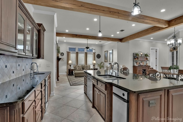 1123 Waters Edge Cir, Shreveport, LA 71106 - kitchen featuring a sink, decorative backsplash, recessed lighting, and open floor plan
