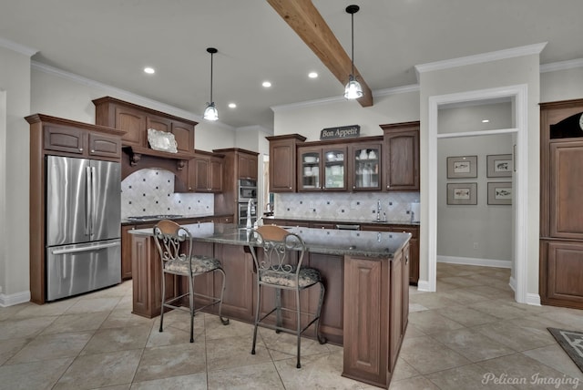 1123 Waters Edge Cir, Shreveport, LA 71106 - kitchen featuring a breakfast bar area, recessed lighting, appliances with stainless steel finishes, and tasteful backsplash