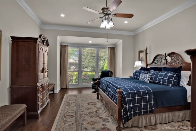 1123 Waters Edge Cir, Shreveport, LA 71106 - bedroom featuring ornamental molding, recessed lighting, and dark wood-type flooring