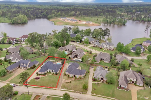 1123 Waters Edge Cir, Shreveport, LA 71106 - birds eye view of property featuring a forest view, a residential view, and a water view