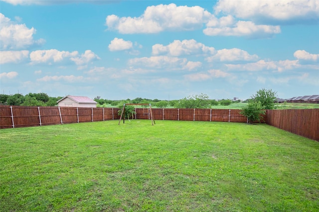 view of yard with a fenced backyard