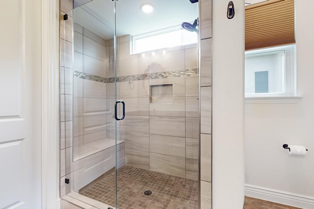 full bathroom featuring a stall shower