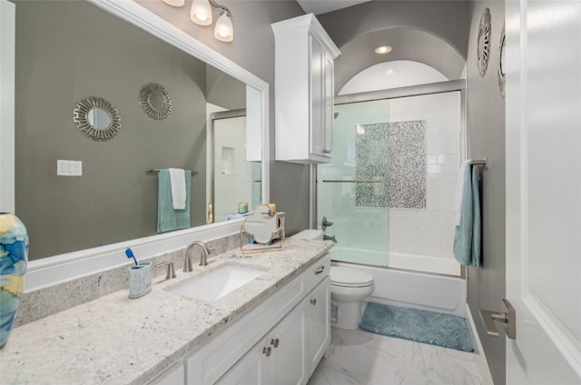 4241 Tranquility Ln, Prosper, TX 75078 - bathroom with vanity, toilet, combined bath / shower with glass door, and marble look tiles