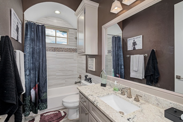 4241 Tranquility Ln, Prosper, TX 75078 - bathroom featuring vanity, toilet, and shower / bath combo with shower curtain