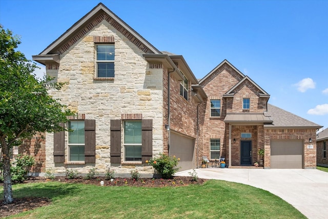 7809 Bella Way, Arlington, TX 76001 - view of front of house featuring driveway, a front yard, stone siding, and an attached garage