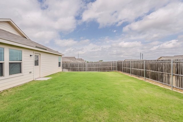 view of yard with a fenced backyard