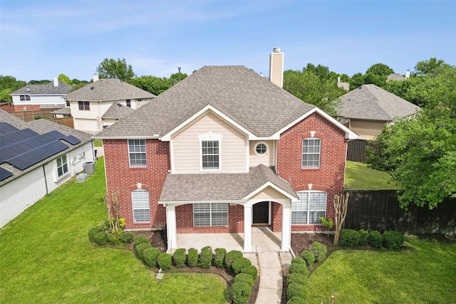 1406 Springmeadow Dr, Allen, TX 75002 - traditional home featuring brick siding, roof with shingles, and a chimney