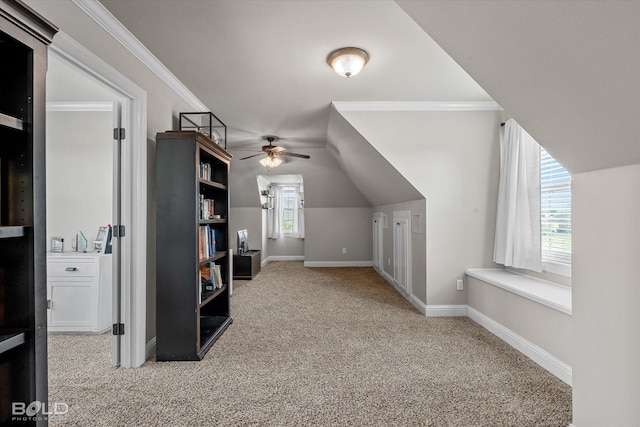 221 Cattail Trl, Benton, LA 71006 - additional living space with carpet floors, baseboards, ceiling fan, and vaulted ceiling