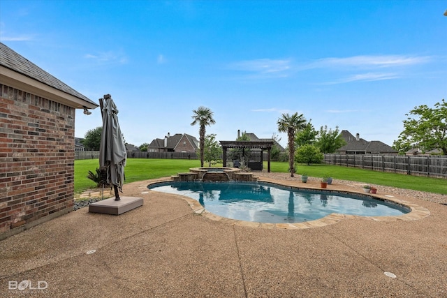 221 Cattail Trl, Benton, LA 71006 - view of pool featuring a yard, a patio, a pool with connected hot tub, and a fenced backyard