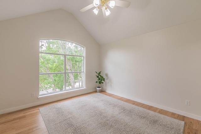 300 Preakness Cir, Southlake, TX 76092 - unfurnished room featuring ceiling fan, vaulted ceiling, baseboards, and light wood-style floors