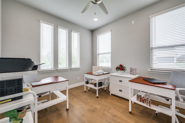 9767 Maple Hill Ln, Frisco, TX 75035 - office space with a ceiling fan, light wood-style floors, baseboards, and recessed lighting
