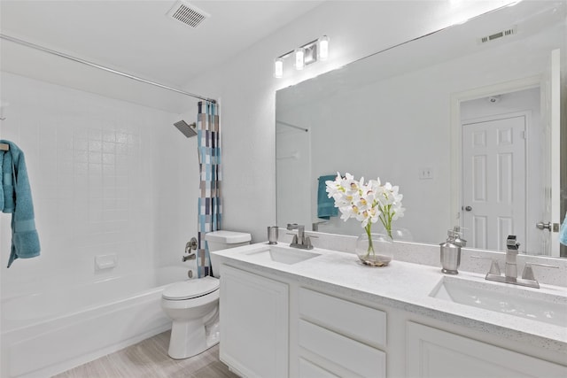 2624 Misty Glen Dr, Flower Mound, TX 75028 - full bath with double vanity, toilet, and shower / tub combo with curtain