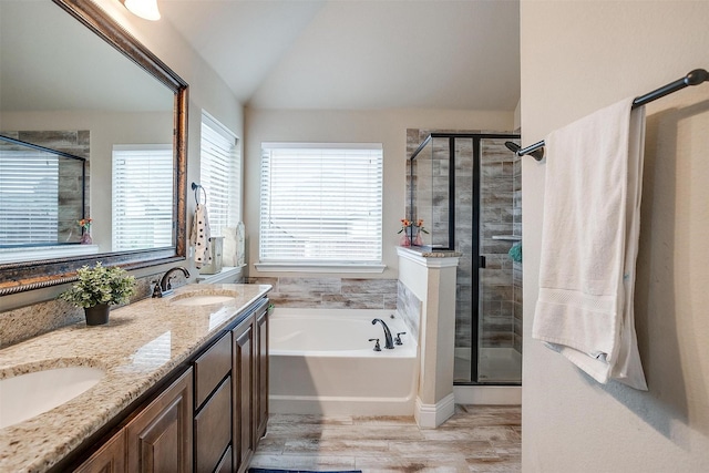 11948 Carlin Dr, Fort Worth, TX 76108 - full bathroom with a sink, a shower stall, wood finished floors, and a healthy amount of sunlight