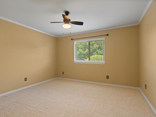 6916 April Way Cir, Plano, TX 75023 - empty room with light colored carpet, baseboards, a ceiling fan, and ornamental molding