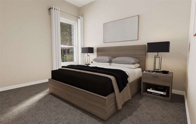 carpeted bedroom featuring baseboards