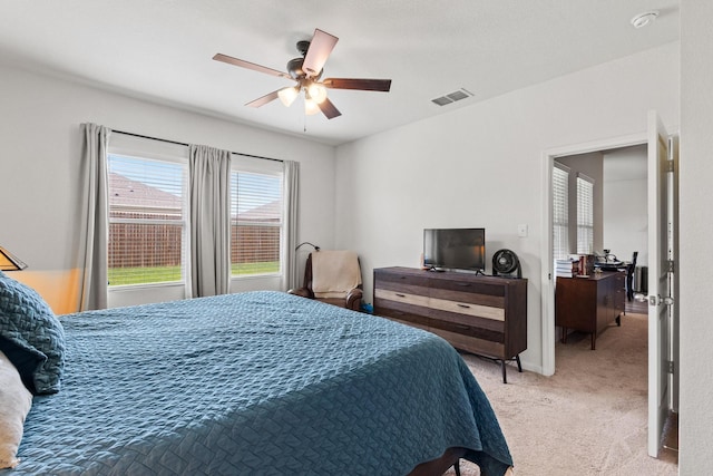 1823 Wolf Run, Anna, TX 75409 - bedroom featuring ceiling fan, visible vents, and carpet