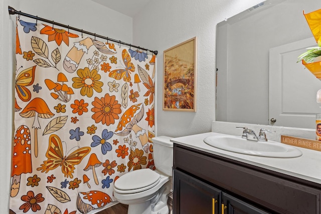 1823 Wolf Run, Anna, TX 75409 - full bathroom featuring vanity, curtained shower, visible vents, and toilet