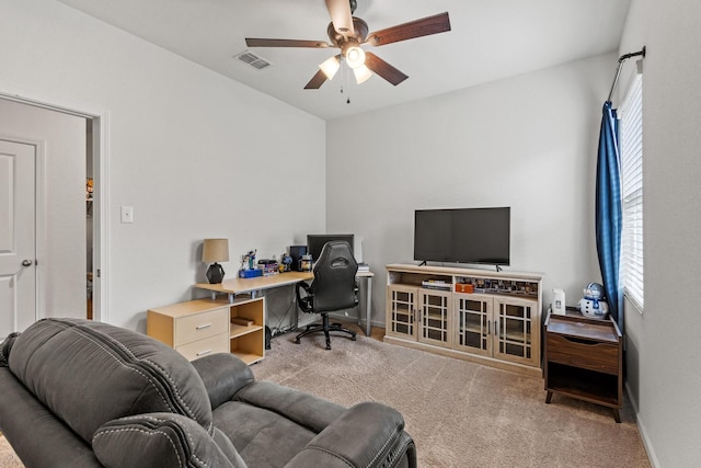 1823 Wolf Run, Anna, TX 75409 - office area with carpet floors, ceiling fan, visible vents, and a healthy amount of sunlight