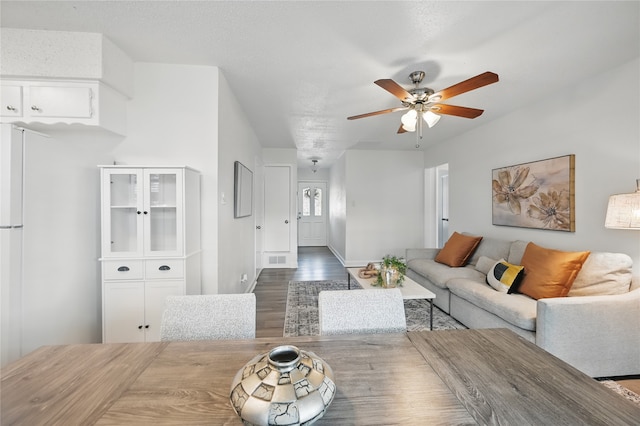528 Chambers St, Denton, TX 76205 - living area with baseboards, a ceiling fan, and wood finished floors