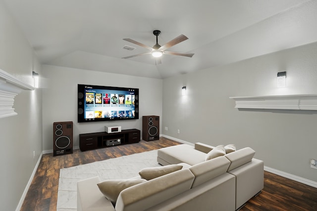 8208 Rock Elm Rd, Fort Worth, TX 76131 - cinema with ceiling fan, wood finished floors, baseboards, and lofted ceiling