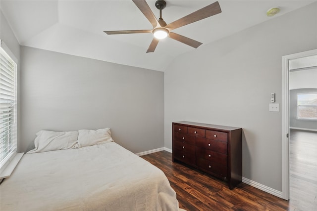 8208 Rock Elm Rd, Fort Worth, TX 76131 - bedroom featuring lofted ceiling, dark wood-type flooring, baseboards, and ceiling fan