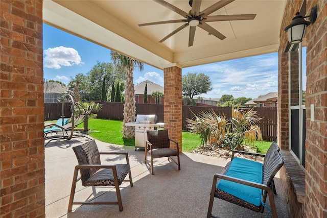 8208 Rock Elm Rd, Fort Worth, TX 76131 - view of patio with ceiling fan and grilling area