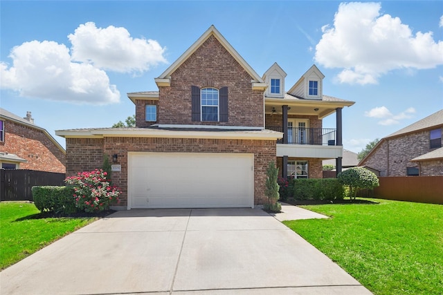 8208 Rock Elm Rd, Fort Worth, TX 76131 - view of front of property featuring brick siding, a balcony, concrete driveway, and a garage