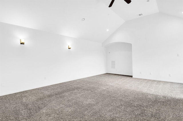 2283 Fox Crossing Ln, Frisco, TX 75036 - carpeted empty room featuring recessed lighting, ceiling fan, visible vents, and lofted ceiling