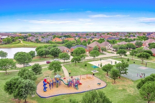2283 Fox Crossing Ln, Frisco, TX 75036 - bird's eye view with a water view and a residential view
