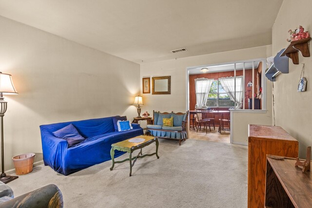 carpeted living area with visible vents