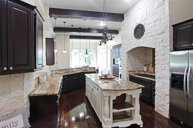 320 Hines Xing, Bullard, TX 75757 - kitchen featuring dark wood finished floors, gas stovetop, light stone countertops, and stainless steel fridge with ice dispenser