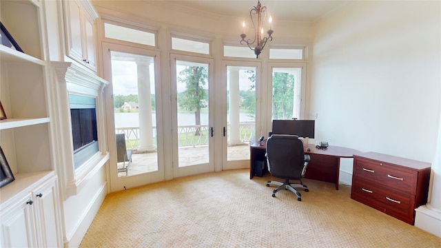 320 Hines Xing, Bullard, TX 75757 - carpeted office with crown molding, a notable chandelier, and french doors