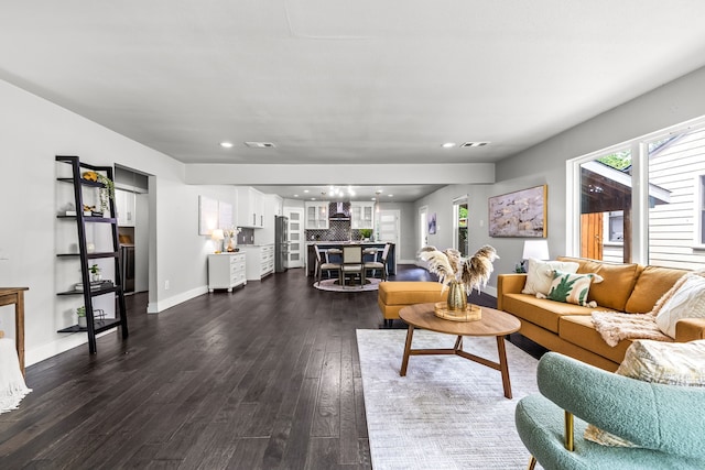 8911 Diceman Dr, Dallas, TX 75218 - living room with baseboards, visible vents, recessed lighting, and dark wood-type flooring