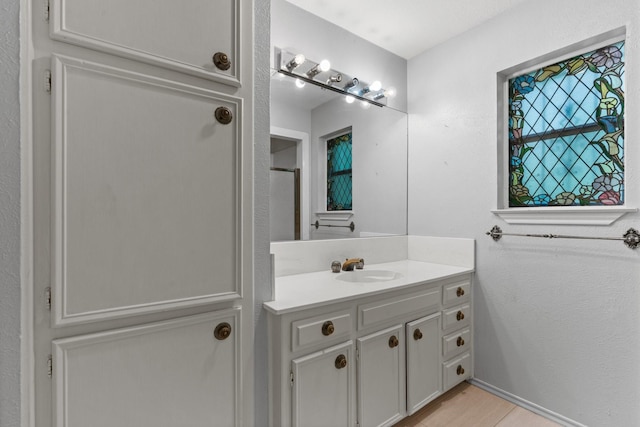 bathroom with vanity and wood finished floors