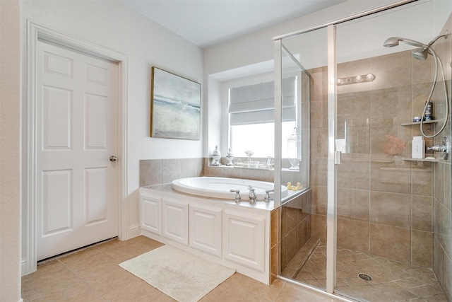 9820 Mullins Crossing Dr, Fort Worth, TX 76126 - bathroom featuring a shower stall, tile patterned flooring, and a bath