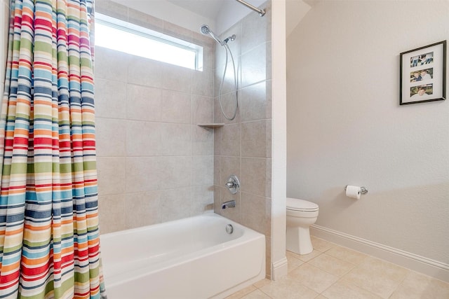 9820 Mullins Crossing Dr, Fort Worth, TX 76126 - bathroom featuring toilet, shower / tub combo, baseboards, and tile patterned floors