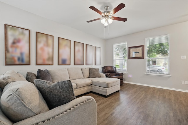 1612 Cambridge Dr, Providence Village, TX 76227 - living area with a ceiling fan, baseboards, and wood finished floors