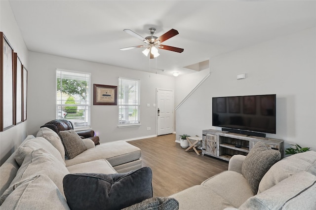 1612 Cambridge Dr, Providence Village, TX 76227 - living area featuring ceiling fan and wood finished floors