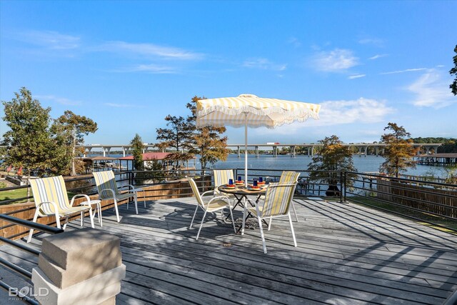 deck with a water view