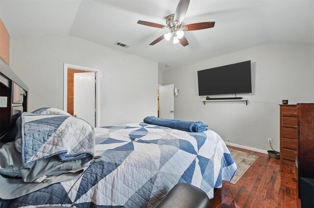 3145 Ronay Dr, Forest Hill, TX 76140 - bedroom featuring a ceiling fan, visible vents, wood finished floors, and lofted ceiling