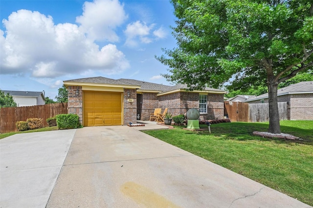 3145 Ronay Dr, Forest Hill, TX 76140 - view of front of property with a garage, fence, concrete driveway, a front yard, and brick siding