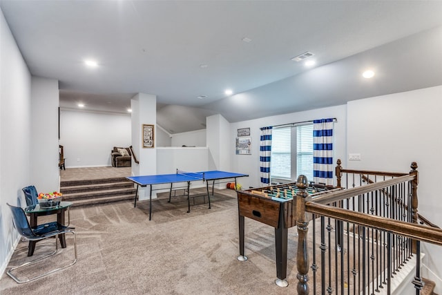 148 Mossy Oak Trl, Fort Worth, TX 76131 - game room with carpet flooring, vaulted ceiling, and recessed lighting