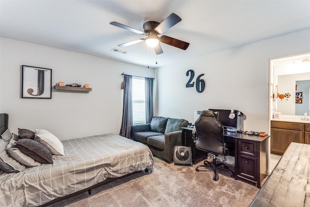 148 Mossy Oak Trl, Fort Worth, TX 76131 - bedroom featuring carpet, ensuite bath, and a ceiling fan