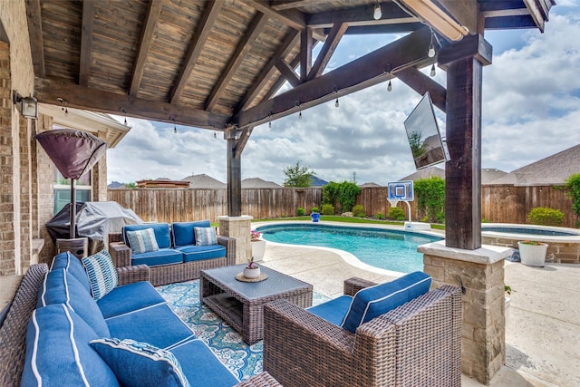 148 Mossy Oak Trl, Fort Worth, TX 76131 - view of pool featuring an outdoor living space, a fenced backyard, and a patio